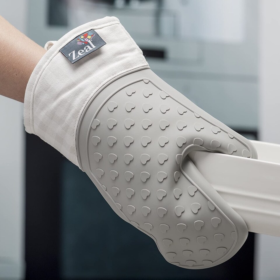 image 1 of Steam Stop™ Silicone Single Oven Glove, Gingham Grey | French Grey