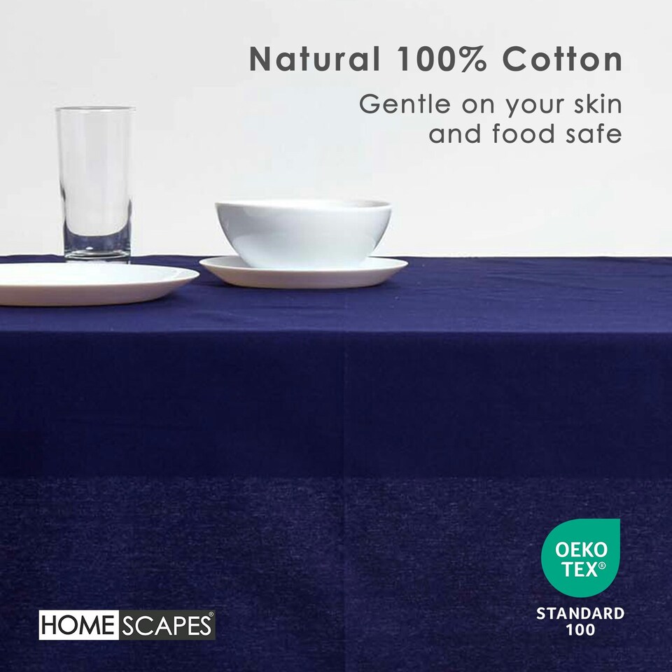 image 1 of Homescapes Navy Blue Tablecloth - 178 x 300 cm Blue