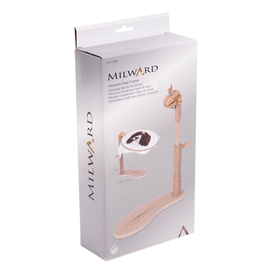 image 1 of Milward Versatile Beech Seat Frame - Adjustable Hands-Free Stand with Universal Clamp for Any Hoop or Frame
