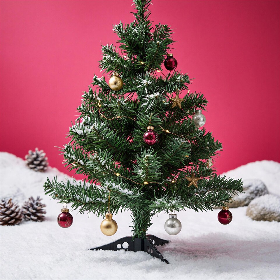image 1 of Harbour Housewares 2x Artificial Fir Christmas Trees - 60cm/2ft - Indoor Small Xmas Tree Desktop Tree with Stand Mini Décor