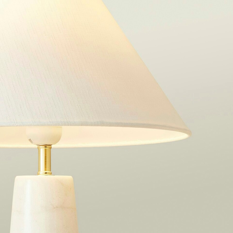 image 1 of ValueLights Margot White Marble Table Lamp with a Linen Tapered Shade White