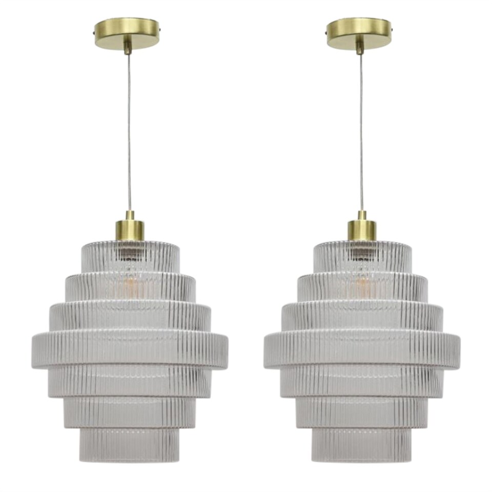 image 1 of Set of 2 Benson - Tiered Large Glass Satin Brass Ceiling Pendant Light