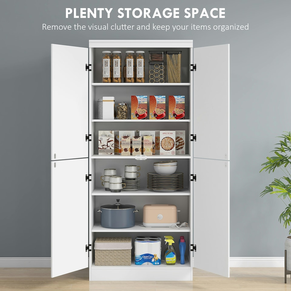 image 1 of HOMCOM Kitchen Cupboard Storage Cabinet w/ 4 Doors and Adjustable Shelves,White