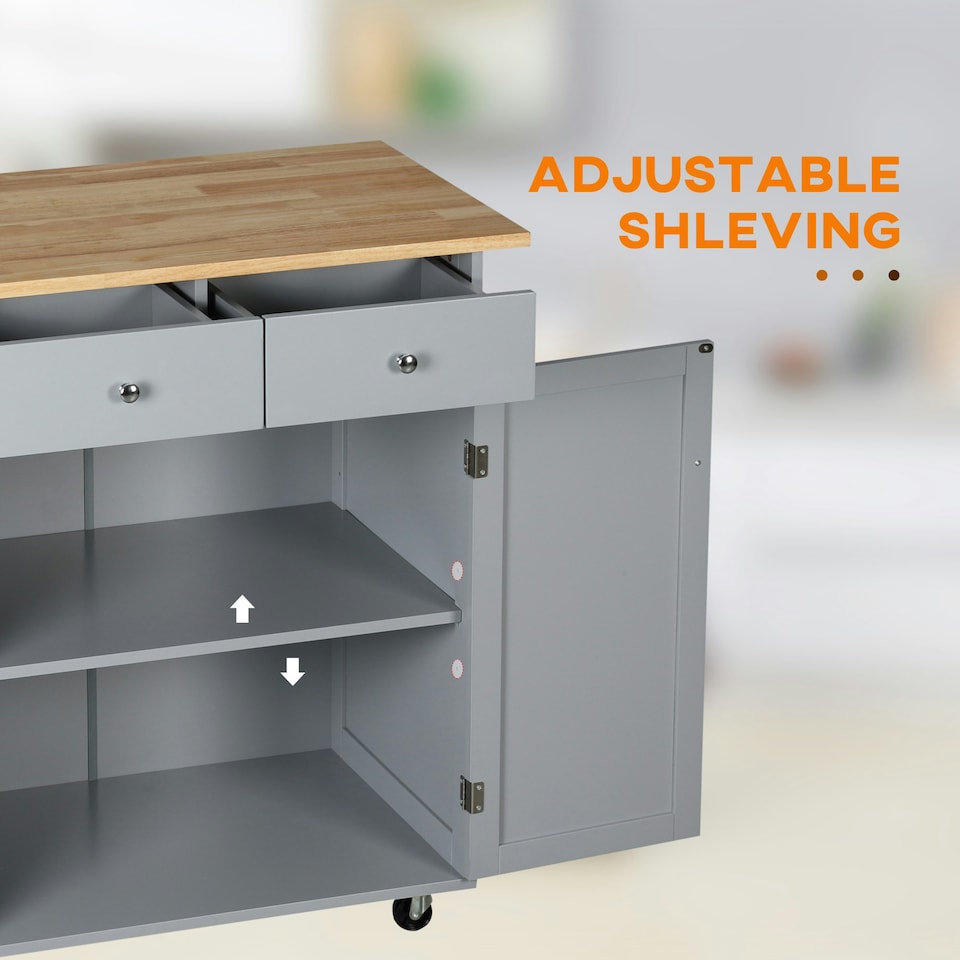 image 1 of HOMCOM Rolling Kitchen Island, Utility Serving Cart with Rubber Wood Top Grey
