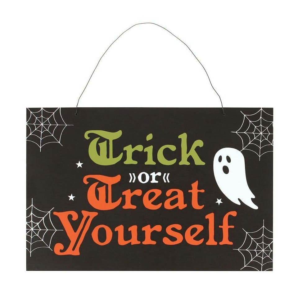 Something Different Trick or Treat Yourself Halloween Plaque - Black/White/Orange - One Size