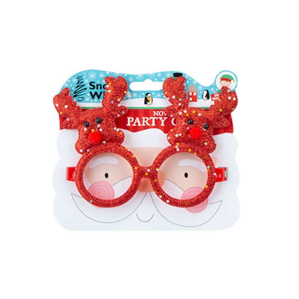 Reindeer Novelty Red Glitter Christmas Fancy Dress Glasses