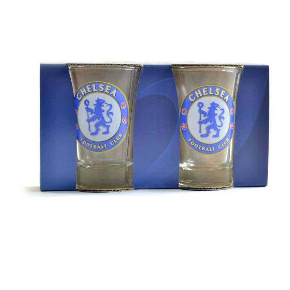 image 1 of Chelsea FC Two Pack Home Word Mark Shot Glasses - Transparent/Blue - One Size