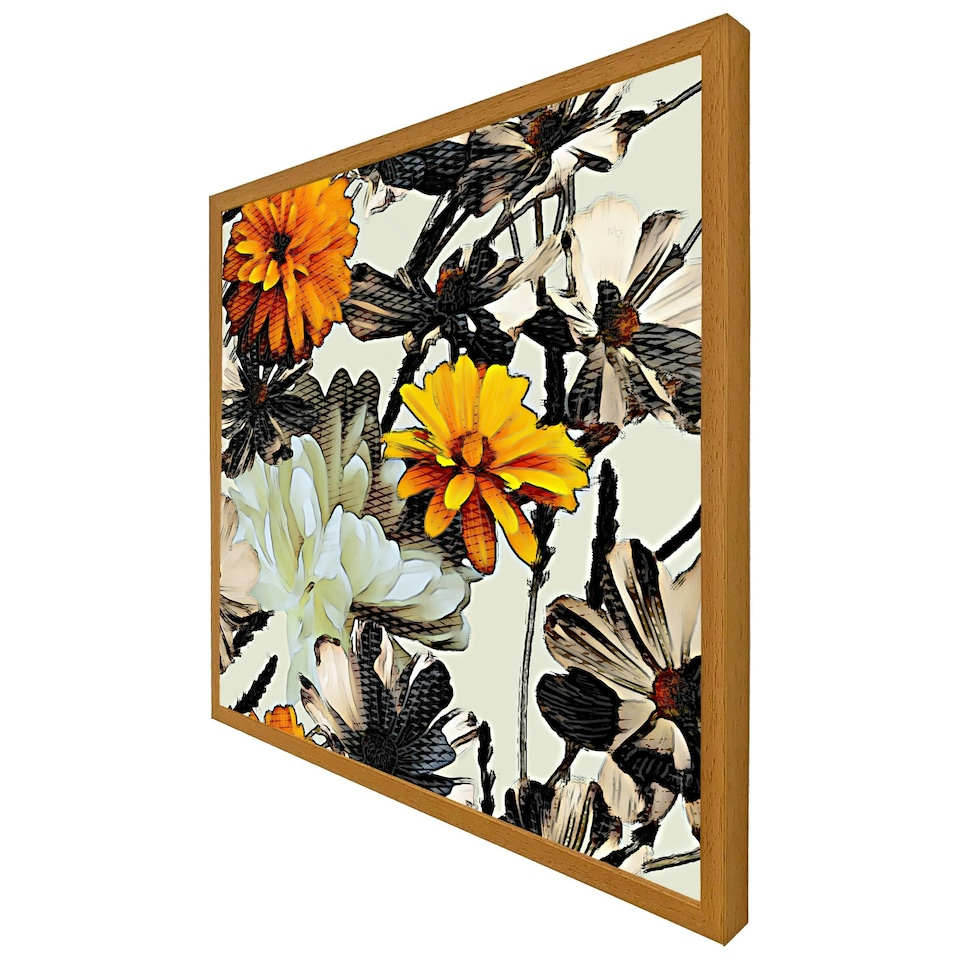 image 1 of Orange flower print (Picture Frame) Brown | Oak | XL