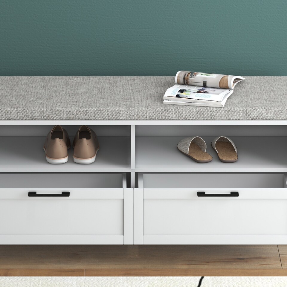 image 1 of HOMCOM Shoe Bench with Removable Cushion, Open Compartments and Drawers