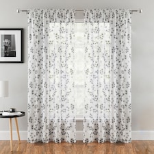 Delila Black Leaf Print Voile Panel - Pair 140 x 137cm (55x54")