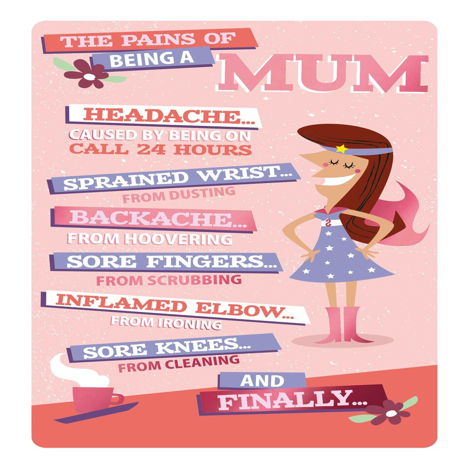 image 1 of The Pains Of Being A Mum - Funny Mother's Day Card