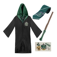 Harry Potter Costume - 4Pcs - Slytherin Cloak, Tie, Tattoos & Wand | Multi | S