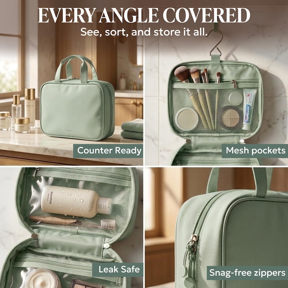 image 1 of Lugg Hanging Toiletry Bag Waterproof Travel Organiser with 360 Swivel Hook