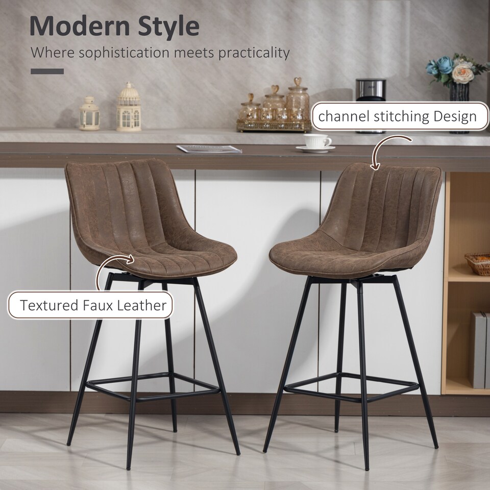 image 1 of HOMCOM Swivel Bar Stools Set of 2, PU Leather Upholstery