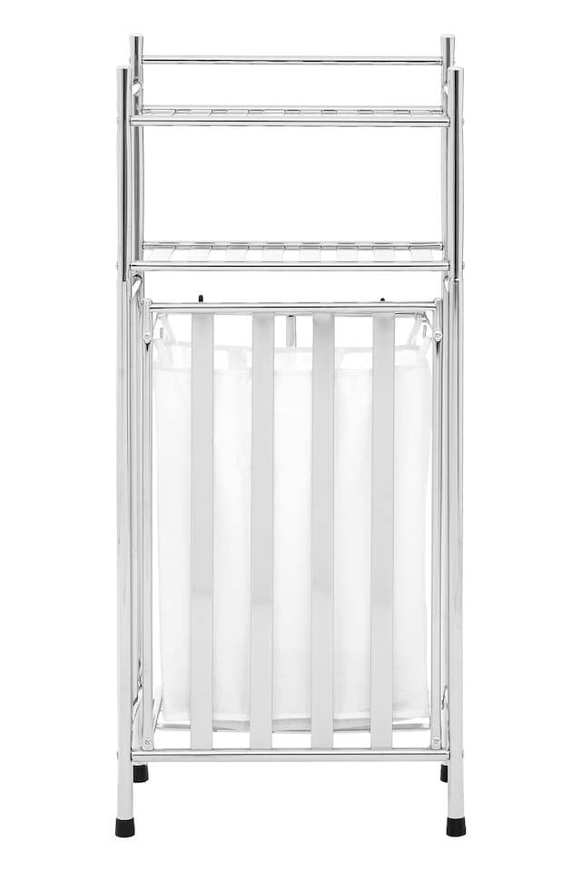image 1 of Orsina Laundry Unit With Basket, Chrome Storage Stand With Bag, Lidded Laundry Organizer With Storage Basket