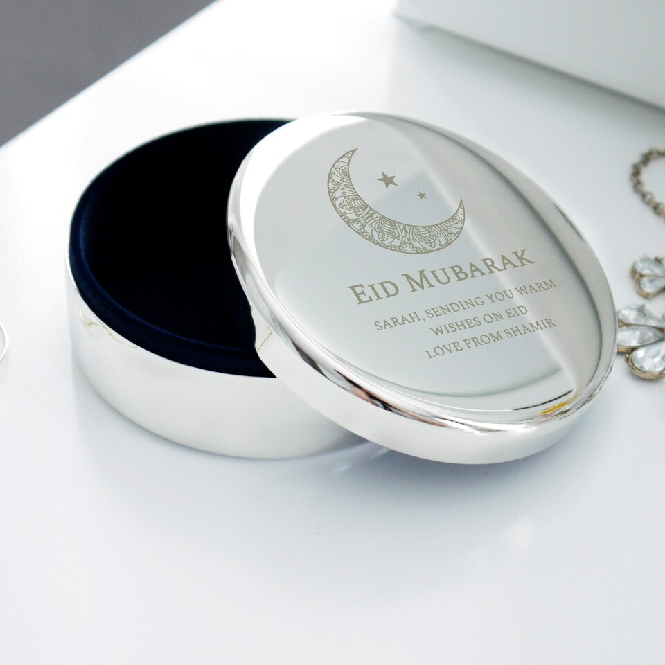 image 1 of Personalised Eid and Ramadan Round Trinket Box