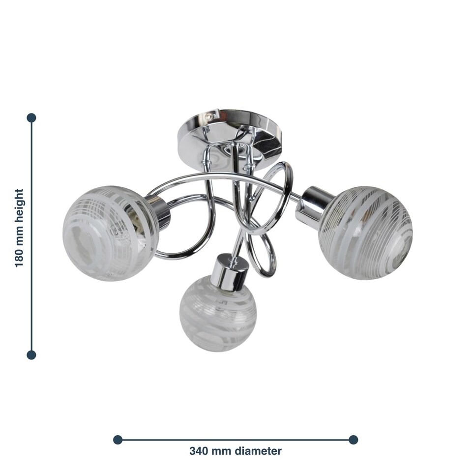 image 1 of Cafe - Chrome with Striped Glass 3 Light Flush Ceiling Light | Chrome | White | 1