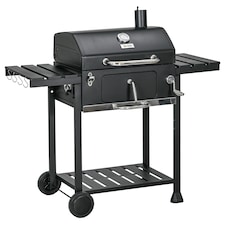 Charcoal BBQ Grill Smoker Trolley with Shelves, Bottle Opener and Wheels
