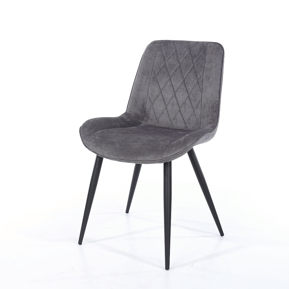 image 1 of Pair of Aspen Cord Fabric Diamond Stitch Dining Chairs with Curved Seat and Black Tapered Metal Legs | Grey | Grey | 1