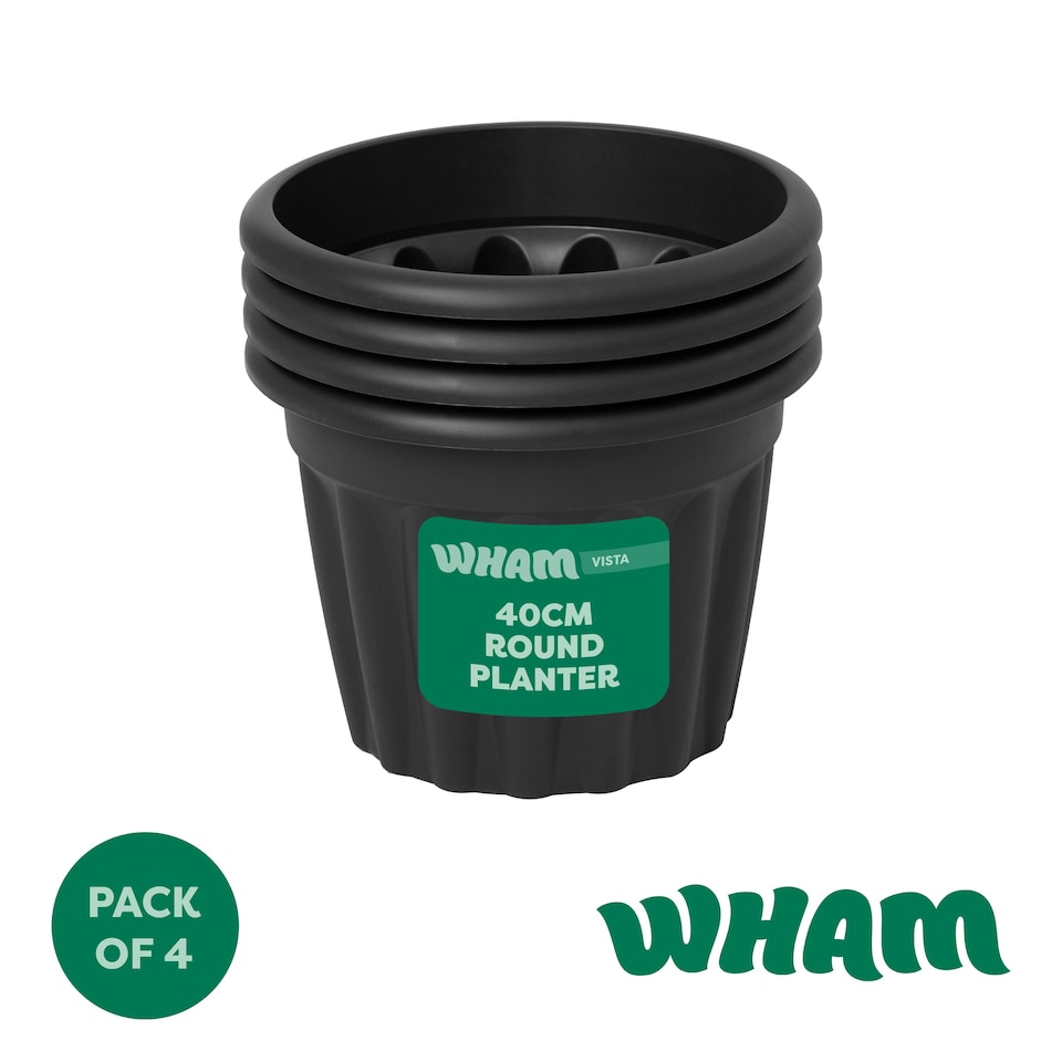 image 1 of Wham Vista 4 x 40cm Round Plastic Garden Planters | Black | Slate/Black