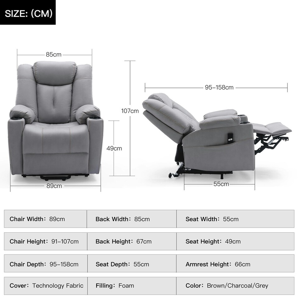 image 1 of Afton Technology Fabric Single Motor Rise Recliner Lift Mobility Chair (Grey)