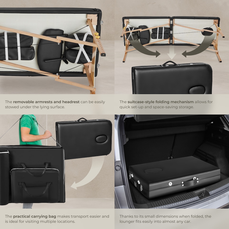 image 1 of Massage Table Set Suman - 2-zone, 7.5 cm padding, including bolsters, bag, head and armrests | Black | black | 1