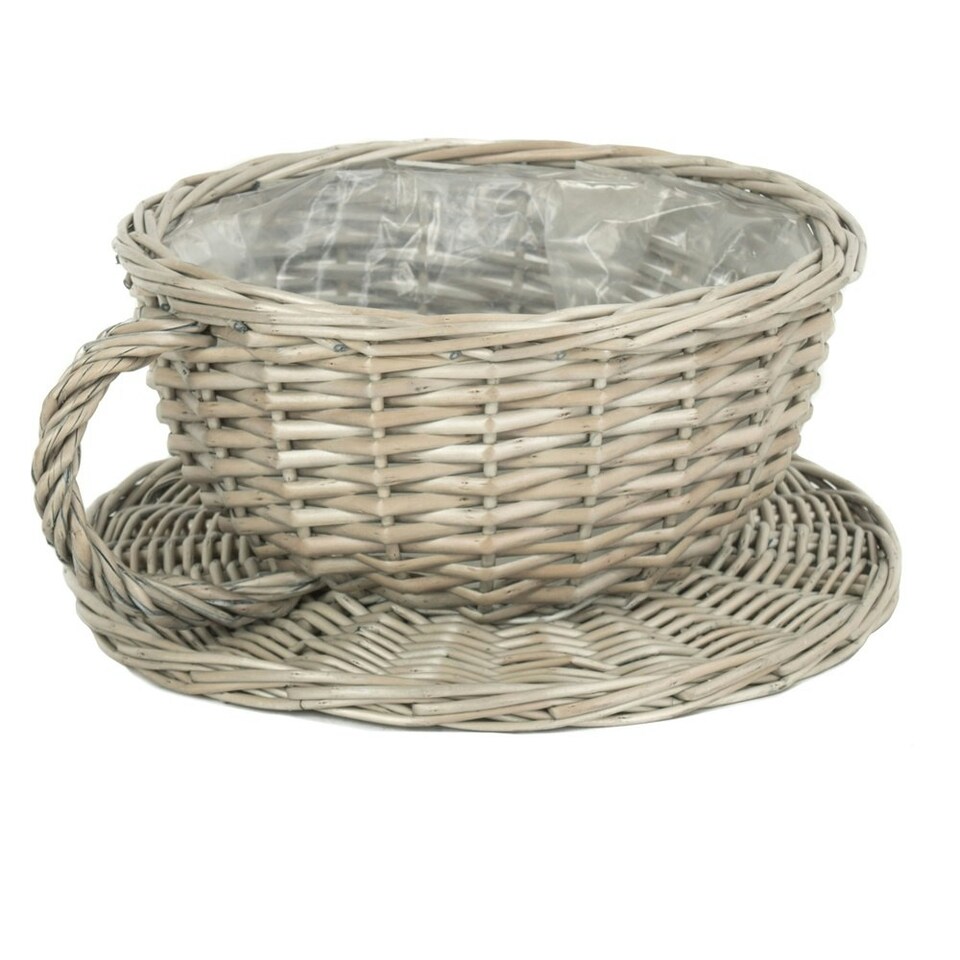 image 1 of Wicker Antique Wash Tea Cup Wicker Basket