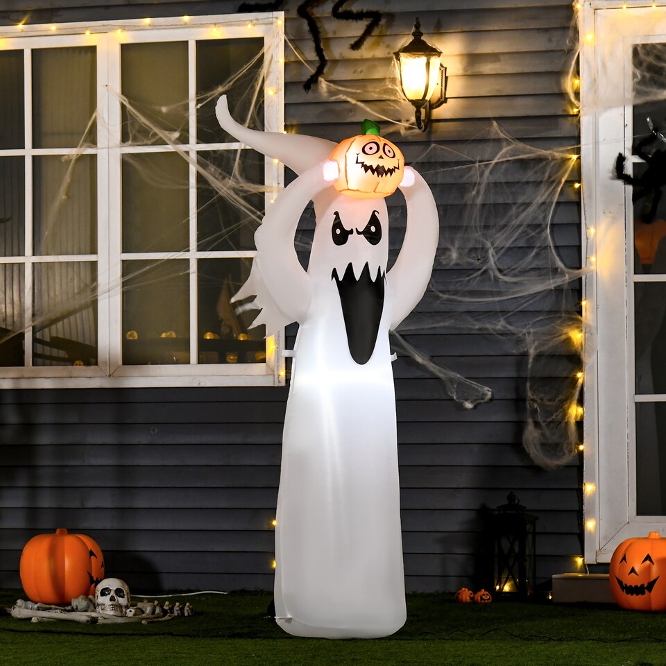 image 1 of HOMCOM 6FT 1.8m LED Halloween Inflatable Decoration Floating Ghost Pumpkin Party Outdoors Yard Lawn