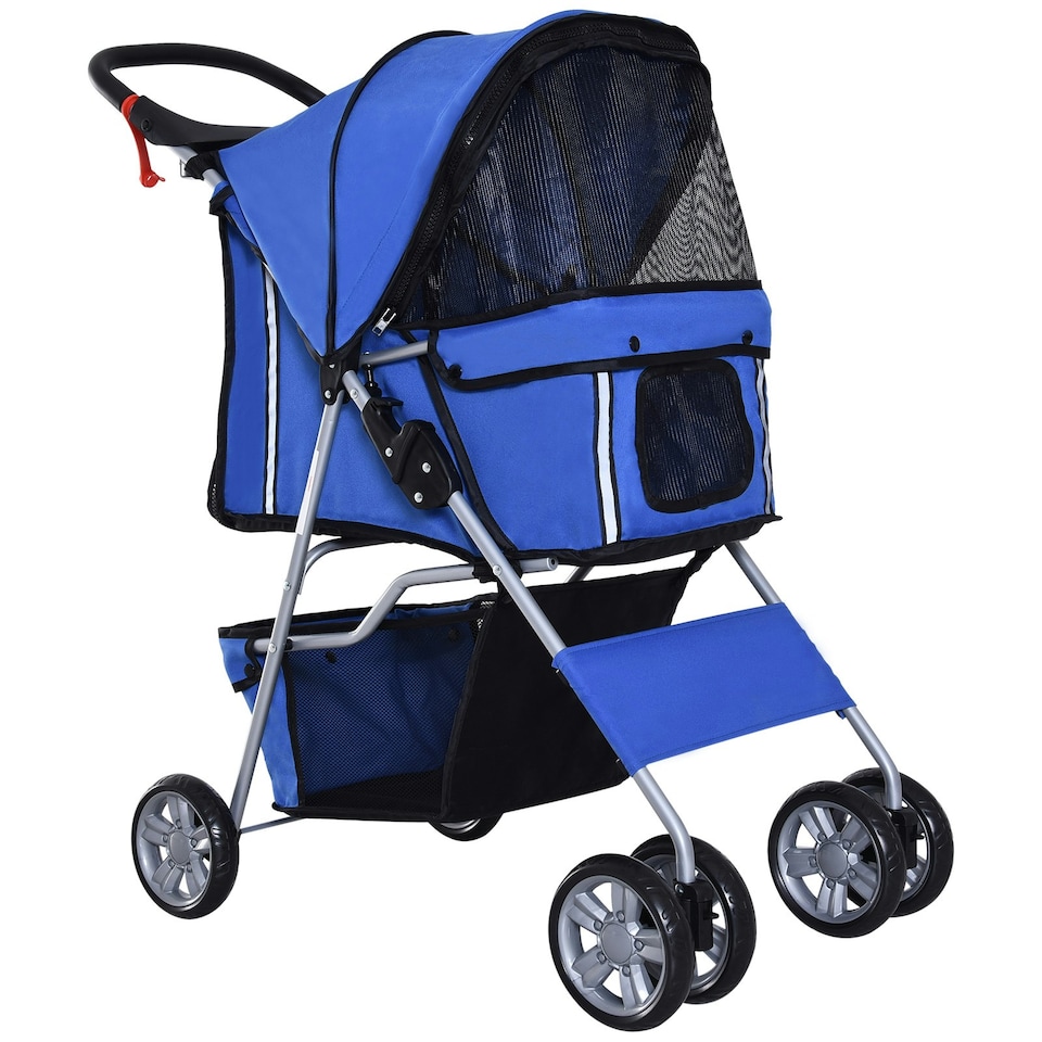 image 1 of PawHut Pet Stroller Carrier Foldable Deluxe Jogger Walk Travel Dog Cat Blue