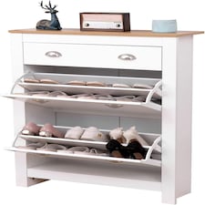 Shoe Storage Cabinet with Flip Drawers & Top Drawer  Space-Saving Organizer for Entryway & Bedroom White