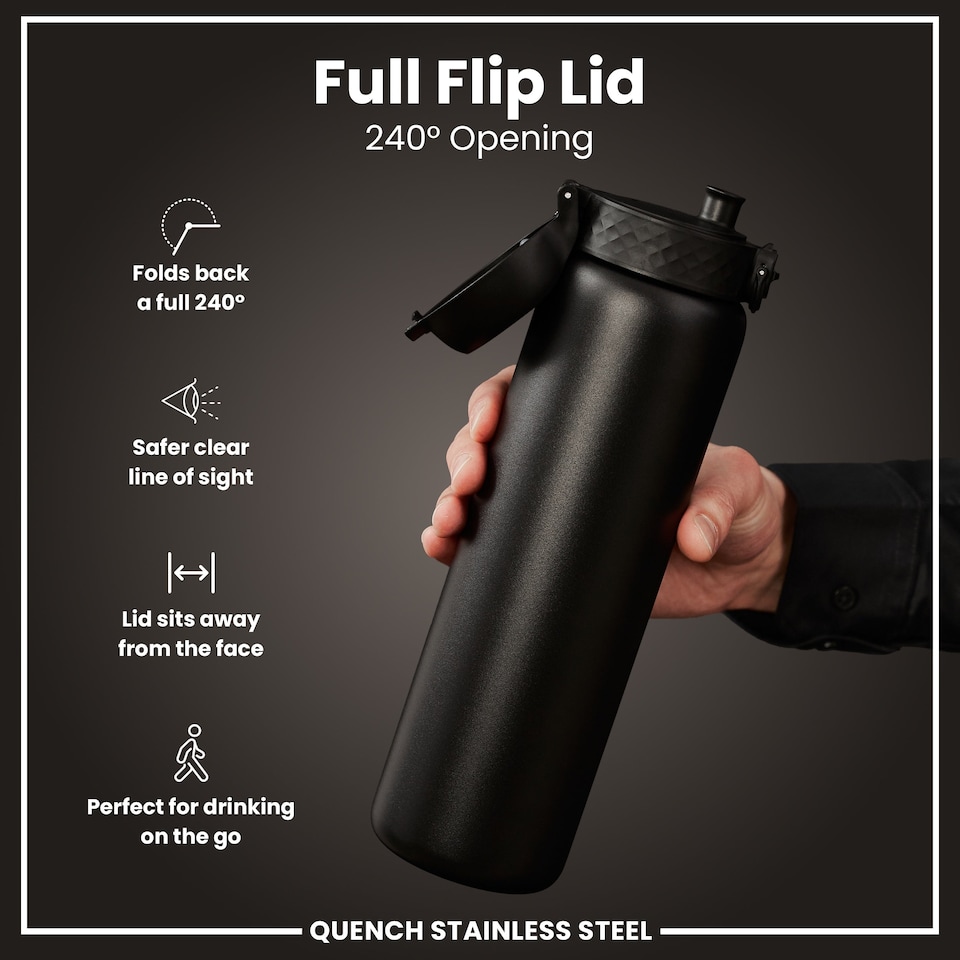 image 1 of Leak Proof 1 Litre Water Bottle, Stainless Steel, 1200ml (40oz) | Black | Black | One Size