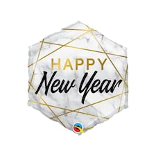 Qualatex Marble Hexagon New Year Foil Balloon - Silver/Gold/Black - One Size