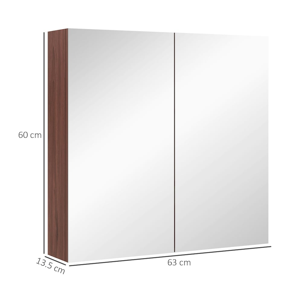 image 1 of kleankin 63Wx60H cm Double Door Wall-Mount Bathroom Mirrored Cabinet Medicine