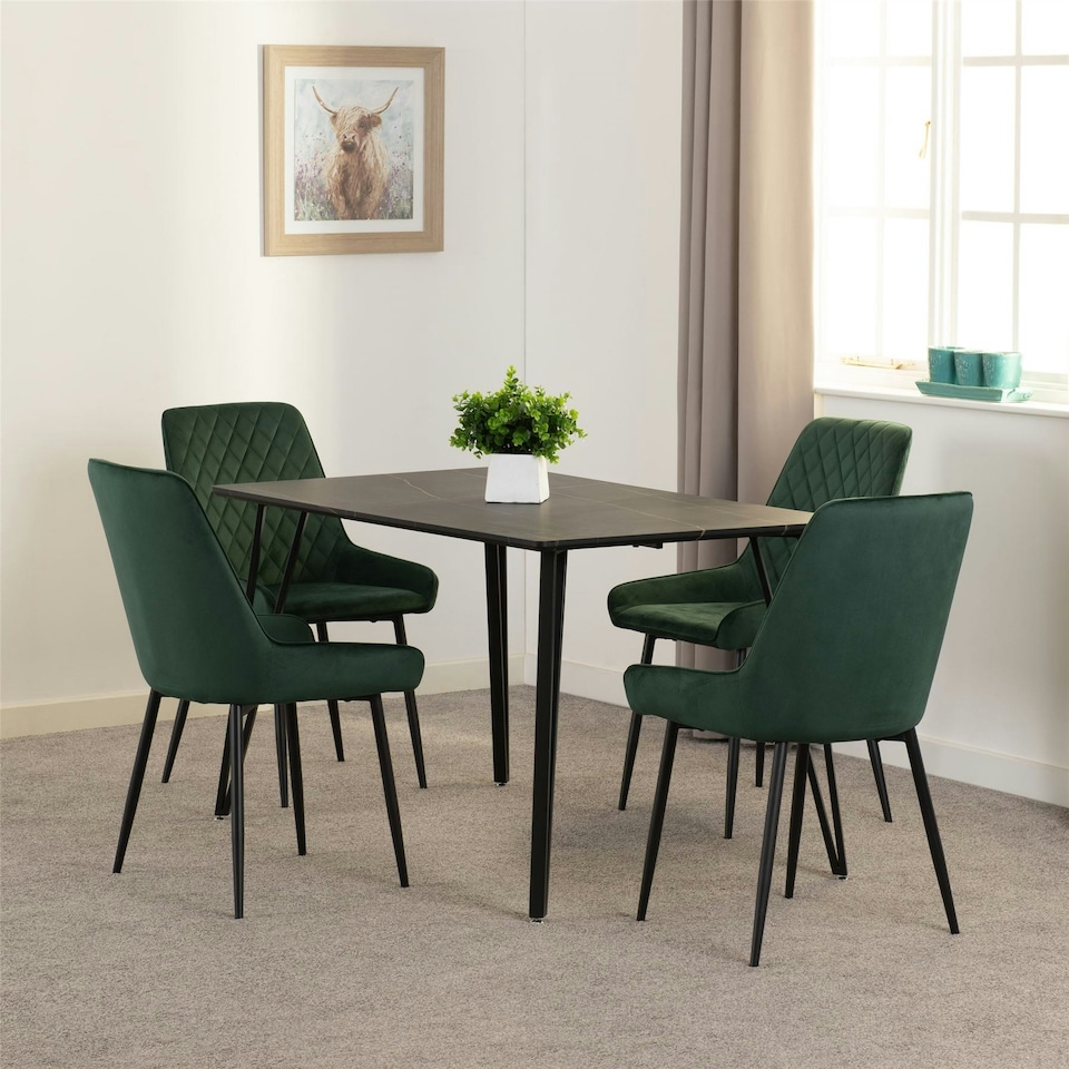 image 1 of Marlow & Avery Indoor Dining Set with 4 Chairs - White Marble - Emerald Green Velvet | Green | White Marble/Emerald Green | 5