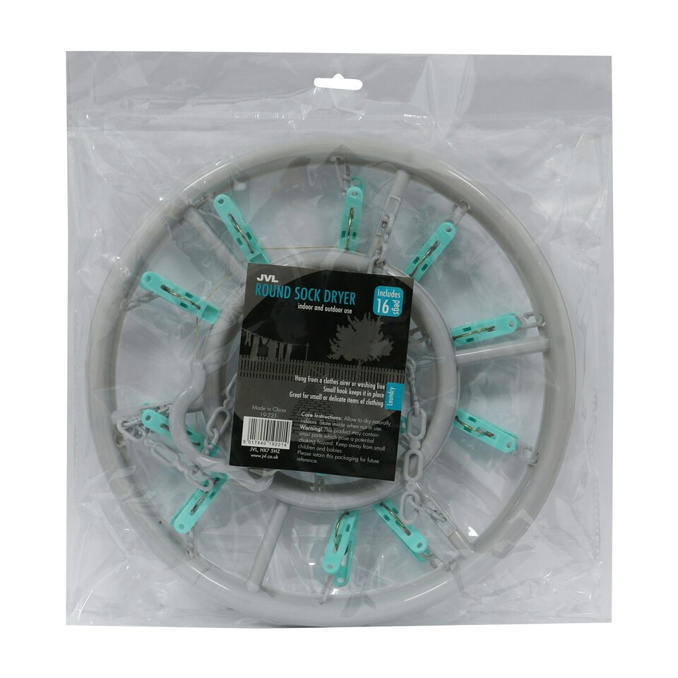 image 1 of JVL Round Sock Dryer Complete 16-Piece Clothes Pegs - One Size