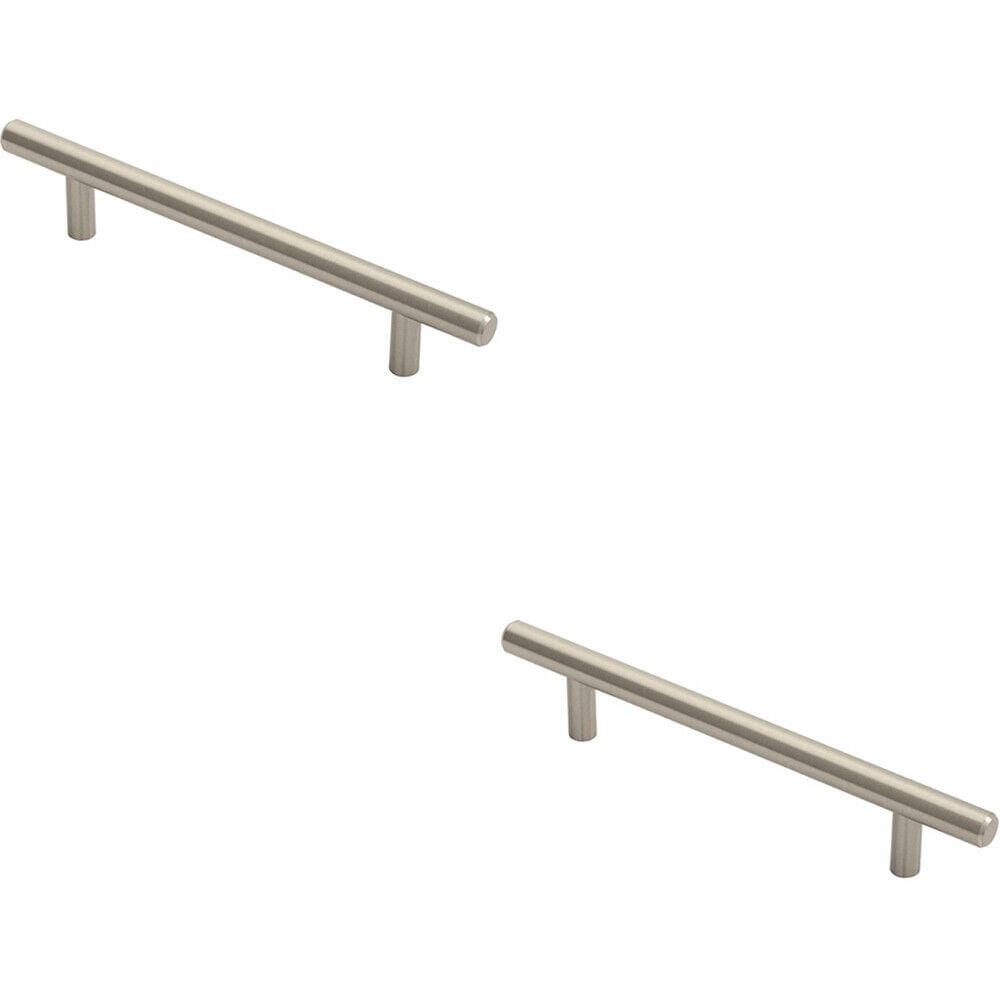 Loops 2x Round T Bar Cabinet Pull Handle 188 x 12mm 128mm Fixing Centres Satin Nickel in Metallics
