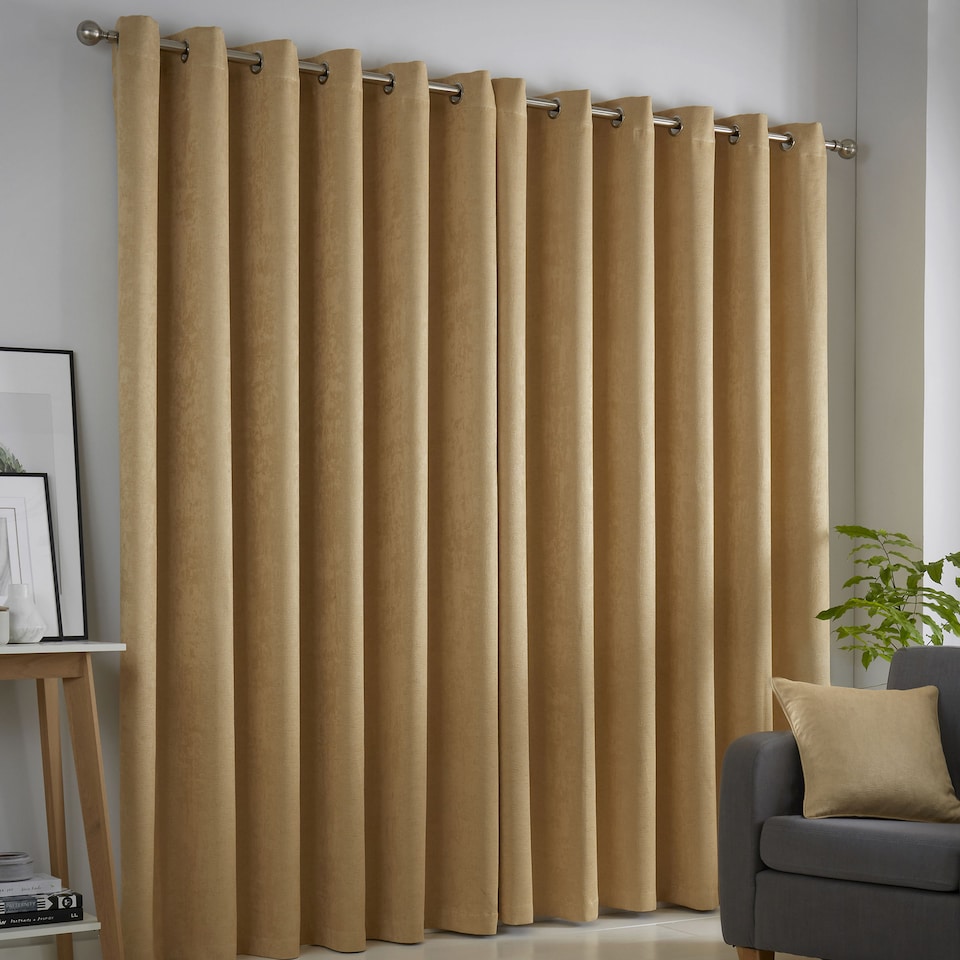 image 1 of Fusion Strata Eyelet Curtains Ochre