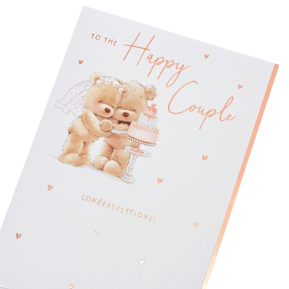image 1 of Wedding Card - Happy Couple Bears Cutting Cake