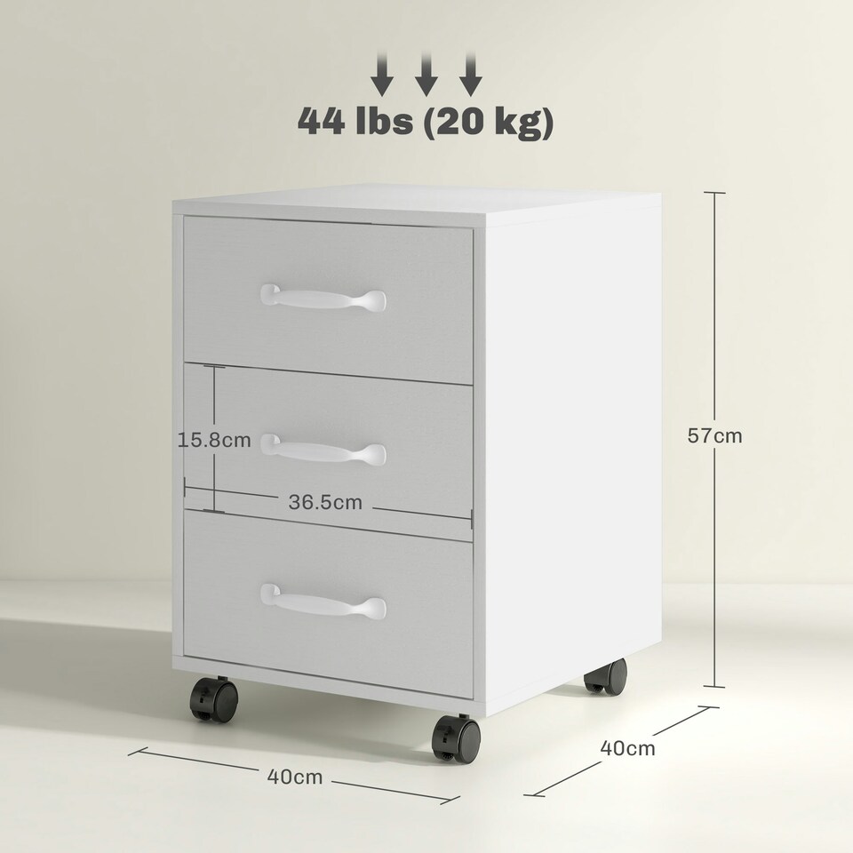 image 1 of HOMCOM File Cabinet with 3 Drawers, Under Desk Mobile Filing Cabinet White