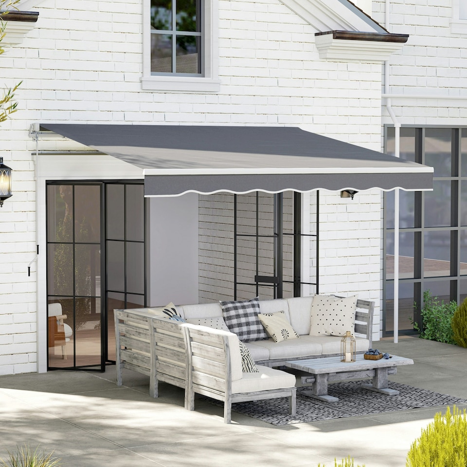 image 1 of Outsunny Garden Sun Shade Canopy Retractable Awning, 2.5 x 2m Grey | Dark Grey