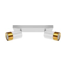 CGC PUZON White & Gold GU10 Adjustable Twin Two Head GU10 Ceiling Spotlight Bar Light White