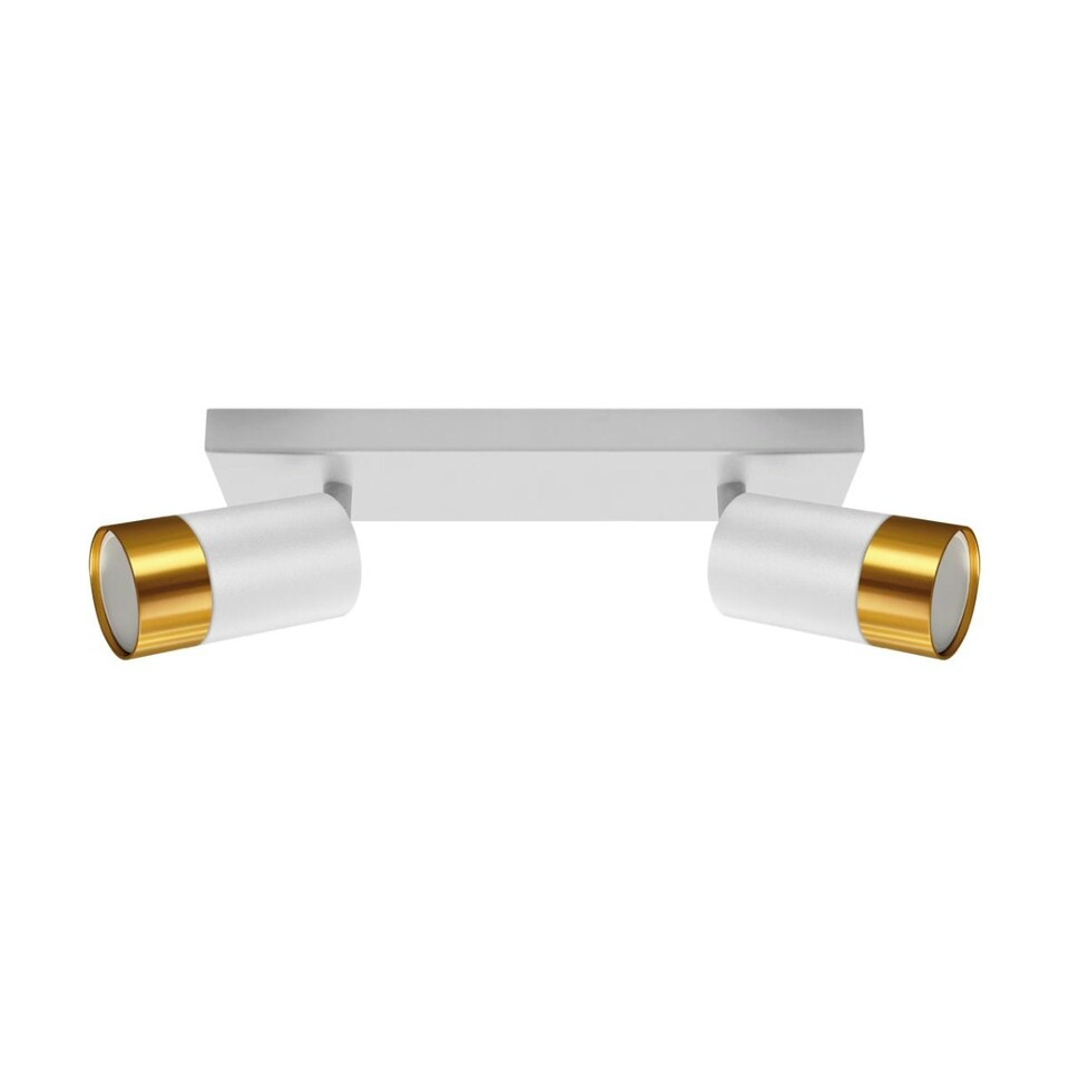 image 1 of CGC PUZON White & Gold GU10 Adjustable Twin Two Head GU10 Ceiling Spotlight Bar Light White