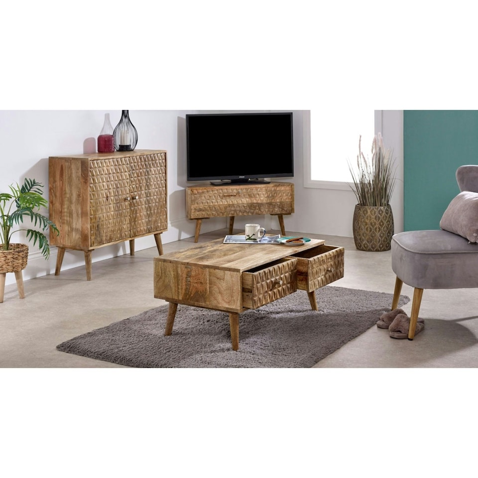 image 1 of Zenon Light Mango Wood Coffee Table with 2 Drawers Brown