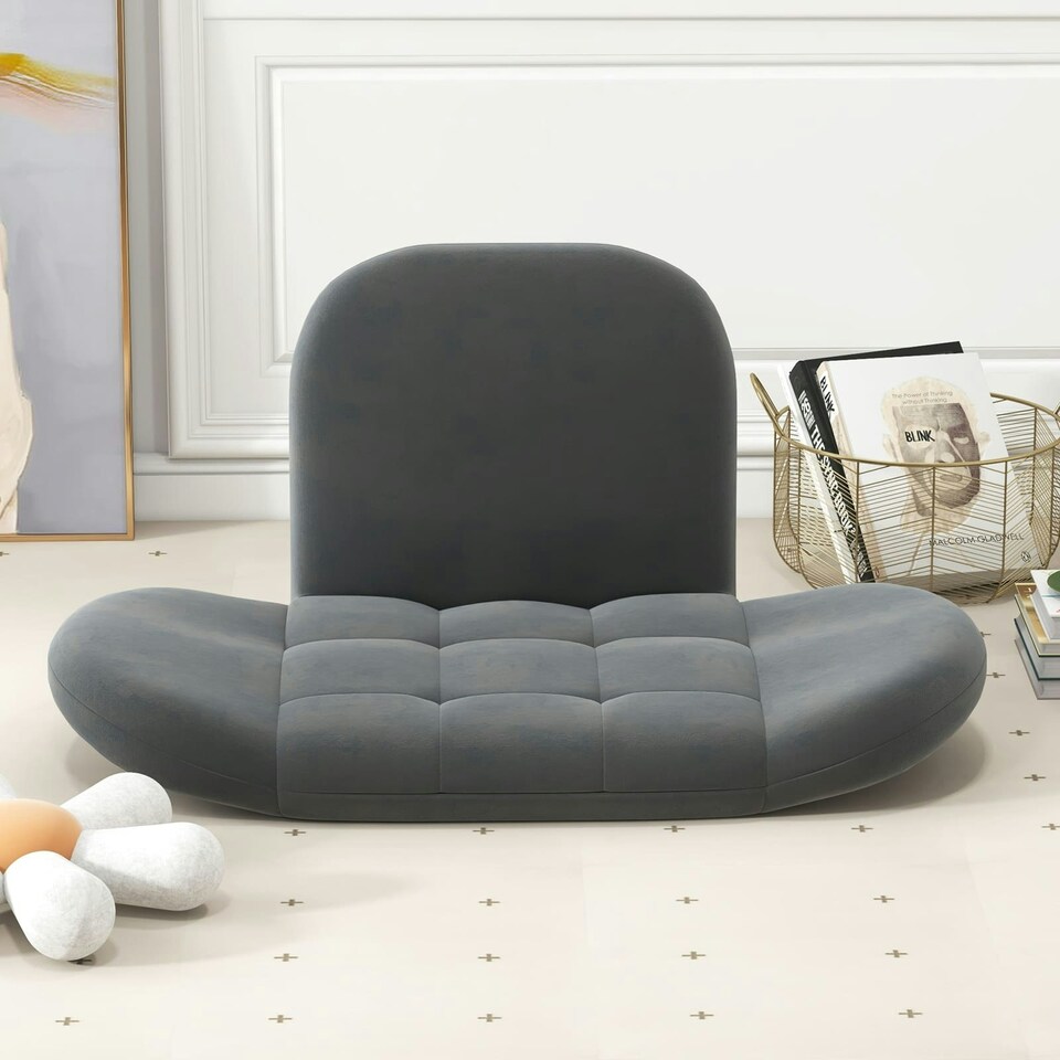 image 1 of COSTWAY Folding Floor Game Chair Adults Lazy Sofa Chair Grey