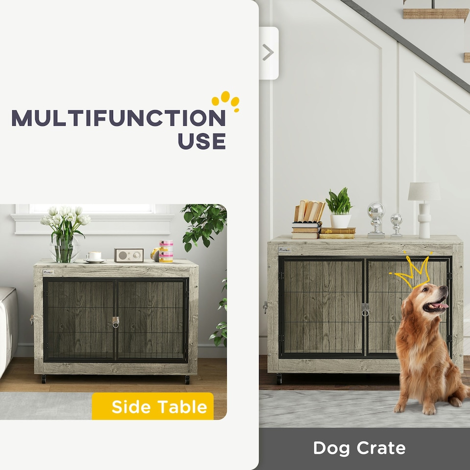 image 1 of PawHut Dog Crate Furniture on Wheels, for Large Dogs