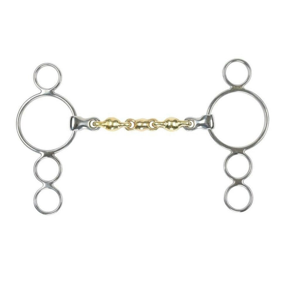 Shires Brass Waterford Horse 3 Ring Gag Bit - Brass - 6in
