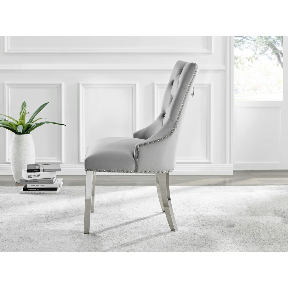image 1 of Furniturebox 2x Belgravia Grey Velvet Scoop Knockerback Dining Chairs