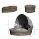 image 5 of Outsunny Outdoor PE Rattan Garden Furniture with Cushioned, Patio Wicker Conversation Furniture Set, Round Daybed with Retractable Canopy, Coffee Table and Three Pillows, Grey