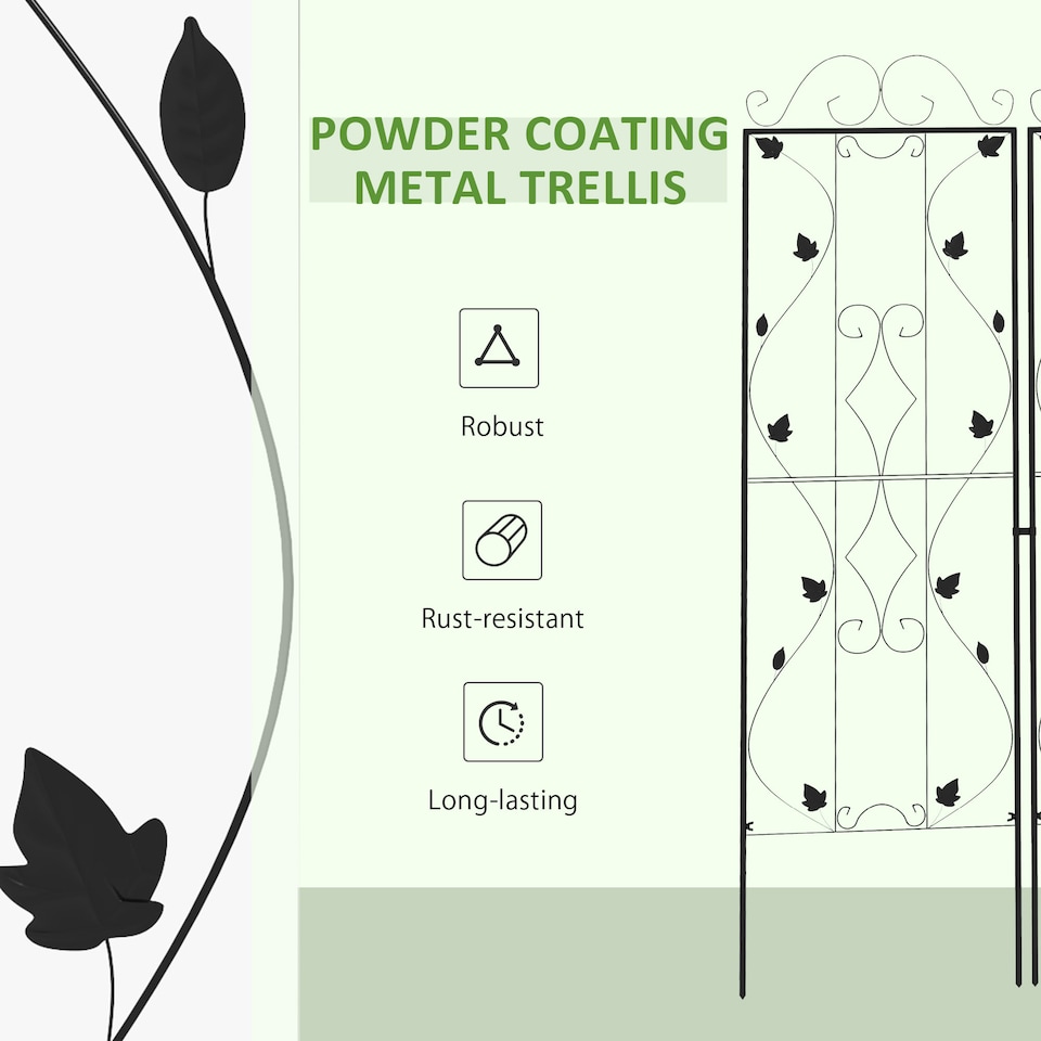 image 1 of Outsunny Set of 2 Metal Trellis for Climbing Plants, Leaf Design, 50 x 181cm