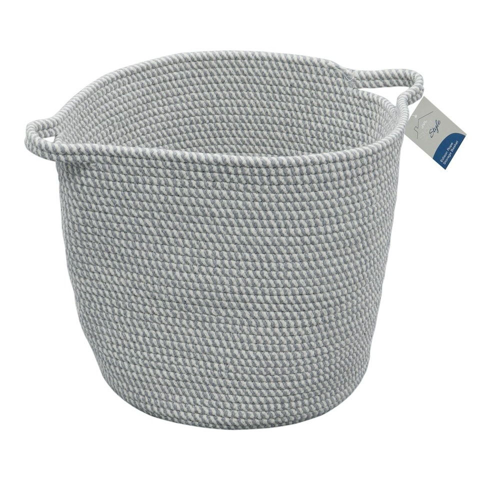 image 1 of JVL Edison Round Cotton Rope Storage Basket with Handles, Grey | Grey